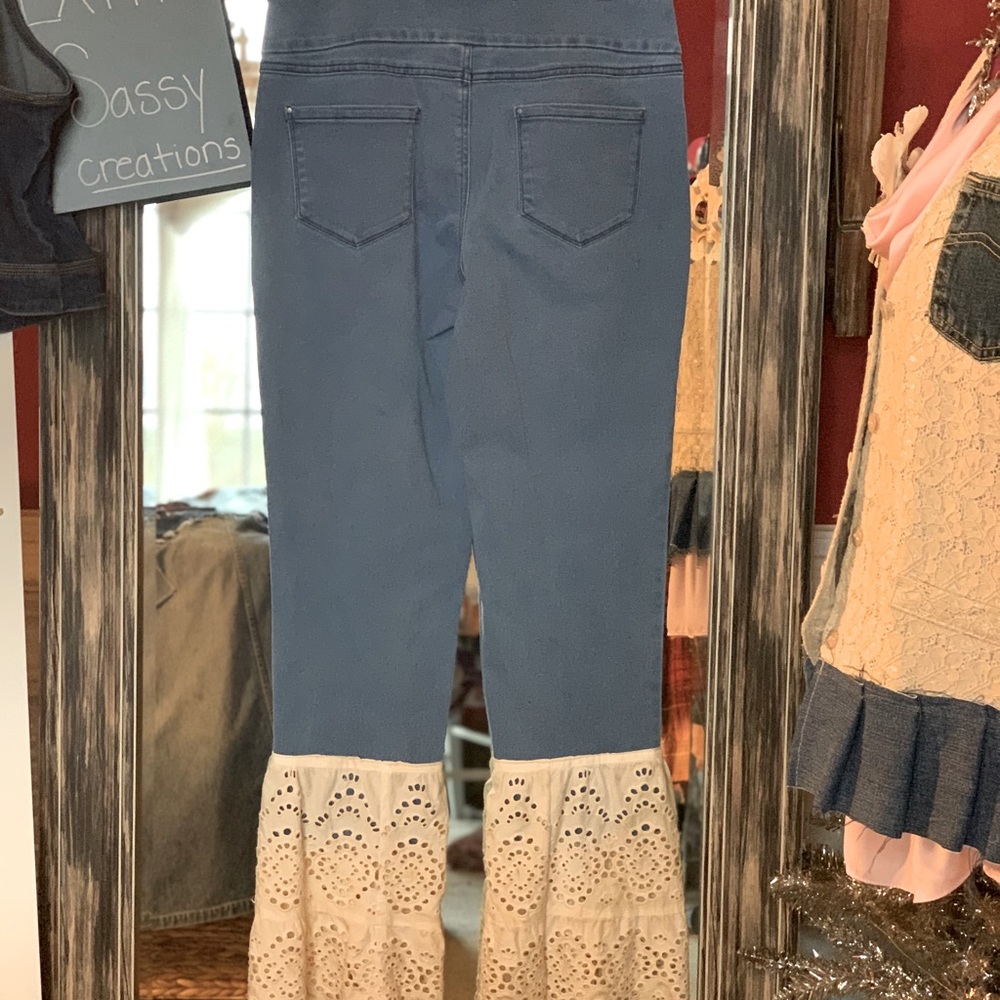 Upcycled Recycled Denim Vintage Lace Gypsy Hippie